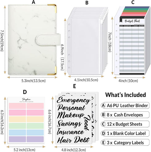 SKYDUE Budget Binder, Money Saving Binder with Zipper Envelopes and Expense Budget Sheets for Budgeting