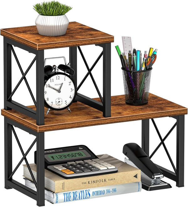 Honiter Desk Shelf, 15.7" Desktop Organizer, 2 Tier Independent Stackable Display Rack for Office, Home, Dorm