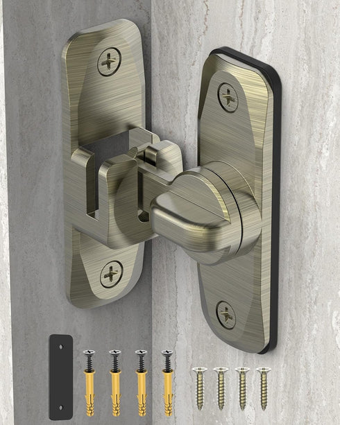 90/180 Degree Barn Door Lock - Small Flip Gate Latches Hardware for Sliding Door Security (Bronze-1Pc)