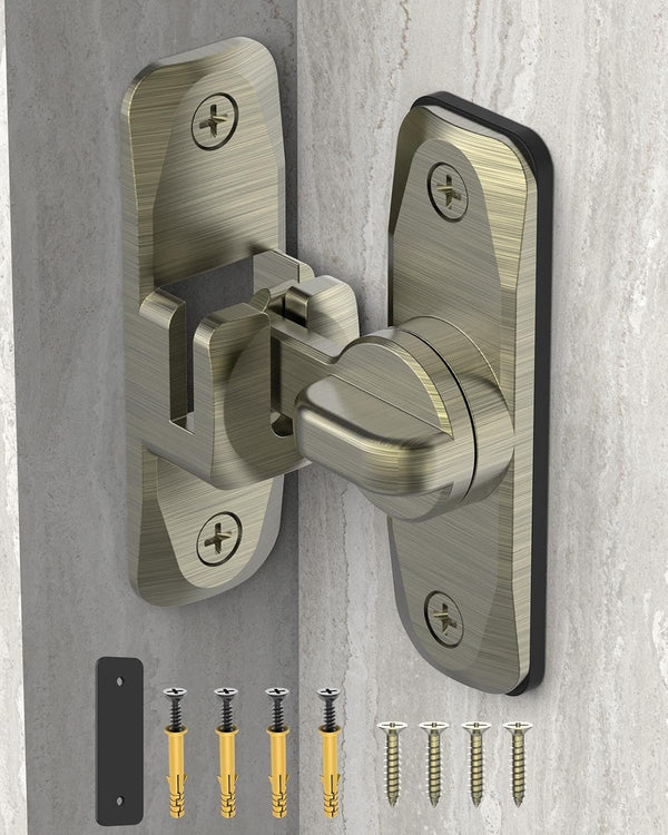 90/180 Degree Barn Door Lock - Small Flip Gate Latches Hardware for Sliding Door Security (Bronze-1Pc)