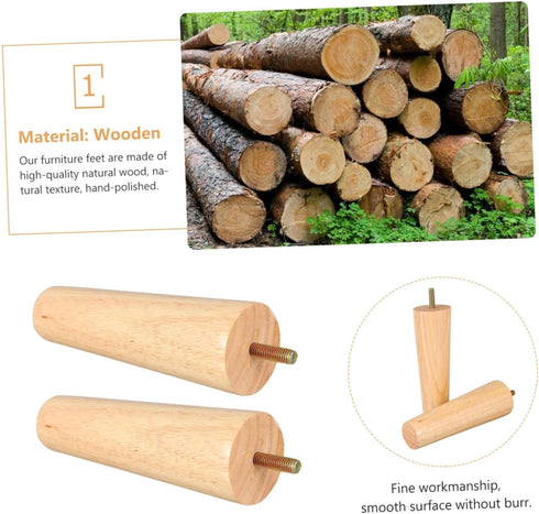 4pcs M8 5x15cm Beavorty Wood Furniture Legs Tapered Table Legs Cabinet Feet with Threaded Rod for Coffee Table Desk