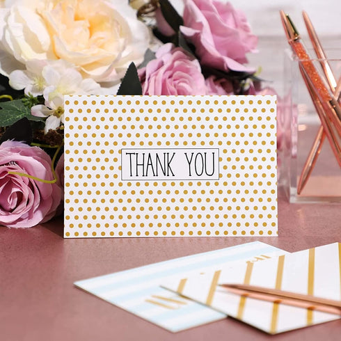 4x6 144-Pack, 6 Juvale Thank You Cards with Envelopes - In, Assorted Polka Dot & Stripe Designs - Bulk Blank Thank You
