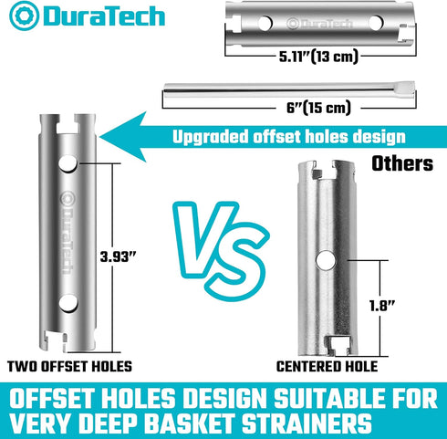 DURATECH Long Reach Universal Sink Strainer Wrench, Double End with Sliding Handle, 1/2" & 3/8"