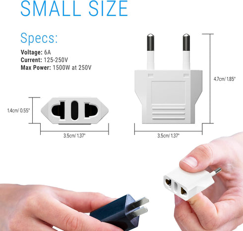Unidapt 2-pack Europe Travel Plug Adapter, USA to European Plug Adapters for Travel from US to EU