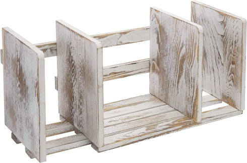 MyGift Rustic Whitewashed Wood Expandable Desktop Bookshelf/Adjustable Tabletop Organizer Rack