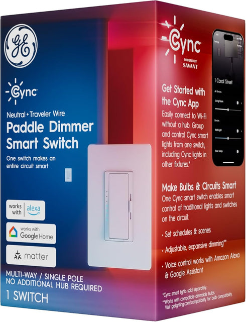 Dimmer Dimmer (1 Pack) GE Cync Paddle Smart Switch, Highly Customizable Switch, Works with Alexa and Google Home
