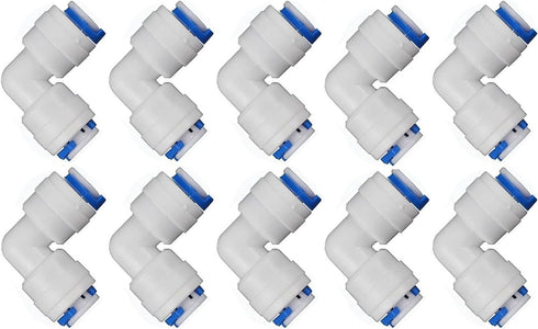 Lemoy 1/4 inch Tube to 1/4 inch Tube Push Fit Elbow Quick Connect for RO Water System (Set of 10)