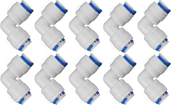 Lemoy 1/4 inch Tube to 1/4 inch Tube Push Fit Elbow Quick Connect for RO Water System (Set of 10)
