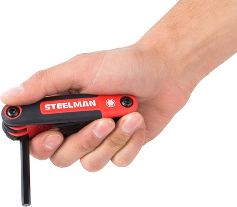 Steelman Portable Folding Hex Key Wrench Multi-Tool, Standard (SAE), Set Includes 9 Sizes with Rubberized Grip