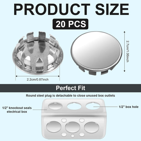 20pcs Seal Electrical Box Knockout Plugs, Removable Round Electrical Panel Knockout Seal for 1/2in Conduit Pipe
