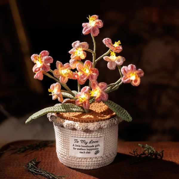 Forget Me Not Flower Lamp - Pink Crochet Artificial Flowers with Night