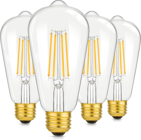 4-Pack Vintage 8W ST64 LED Edison Light Bulbs, 100W Equivalent, 1400LM, E26 Light Bulbs, 2700K Warm White, Antique