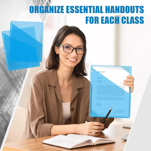 Seajan 48 Pcs 3 Hole Punch Binder Folders, Clear Poly Translucent Slash File Jacket Organizer for Paper Document