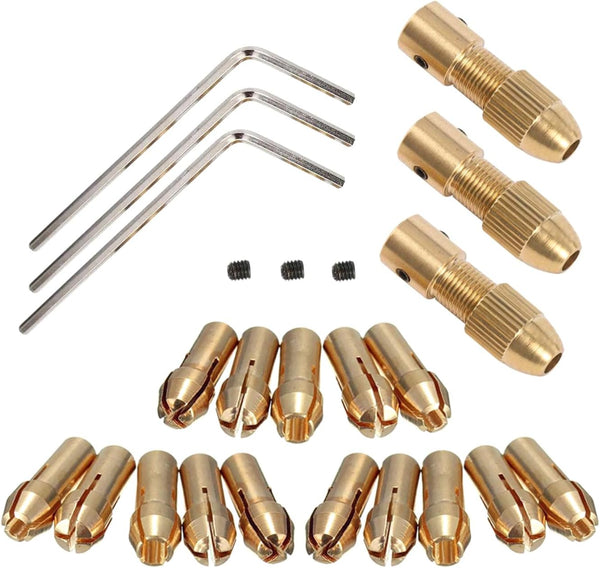 Mesee 3 Sets 0.5-3mm Brass Drill Chuck, Small Electric Drill Bit Collet Set with Allen Wrench