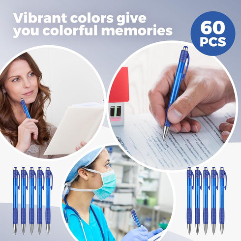 Cholemy 64 Pack Colored Retractable Gel Ink Pens, 0.7mm Fine Point Smooth Writing Click Pens for School Office (Blue)