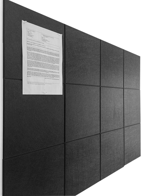 Large Black Cork Board Alternative - 12 Pack Felt Wall Tiles with Removable Adhesive Tabs for Office, Pin Board, Tack