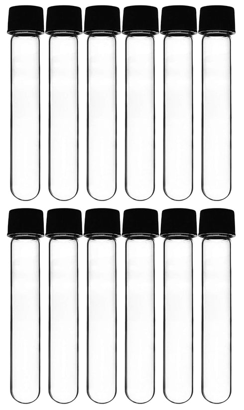 EISCO 12PK 30ml Test Tubes with Bakelite Screw Cap and Rubber Liner, Borosilicate Glass