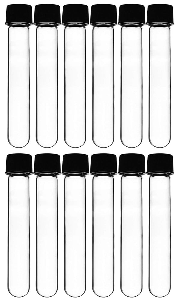 EISCO 12PK 30ml Test Tubes with Bakelite Screw Cap and Rubber Liner, Borosilicate Glass