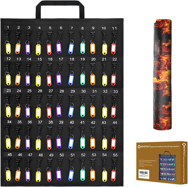 Fireproof Waterproof Rollable Key Case, Compact Storage for 55 Keys, Roll Up Organizer for Hotel, Car Sales, Real Estate