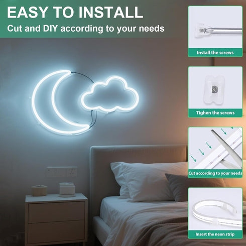 XINGZHI 3.28FT 5V White Neon Light Strip, USB White Led Strip Lights with Touch Controller, Flexible Neon Rope Light
