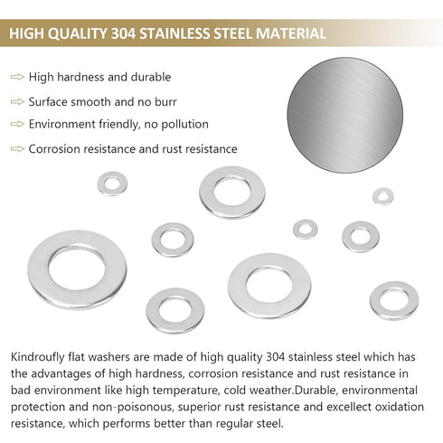 800 Pieces 304 Stainless Steel Flat Washers Assortment Kit, Fender Washers in 9 Sizes (M2-M12)