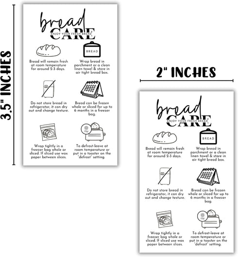 Lashicorn 50pk 2x3.5 Packaging Bread Care Instruction Cards | Sourdough Storage Bakery Baker Client Cinnamon Roll