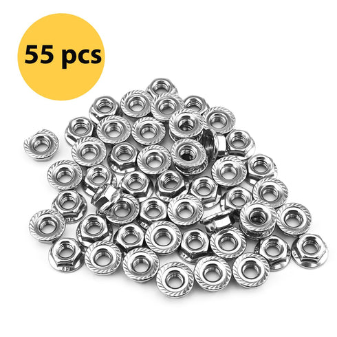 Mriuuod 55 Pack M6 M6-1mm 304 Serrated Flange Hex Nuts, Hexagon Flange Nuts, Stainless Steel, Metric Nuts Fasteners