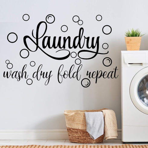 Zonon Bubble Quote Stickers Laundry Room Sign Decals, Wash Dry Fold Repeat Wall Signs, Funny Home Decorations (19.7 x