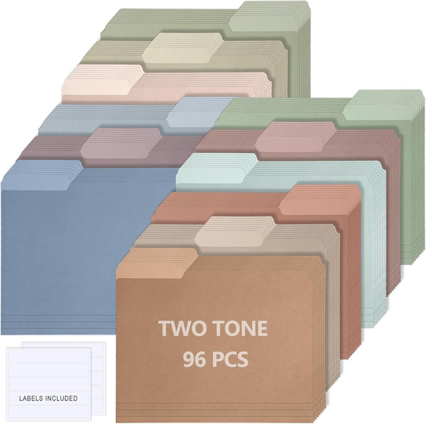 gisgfim 96 Pcs Two Tone Colored File Folders, 1/3 Cut Tab Letter Size Manila File Folder for Office