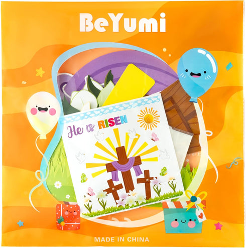 BeYumi 95Pcs Easter He is Risen Cross Bulletin Board Set, Honeycomb Jesus Resurrection Cutouts for Sunday School