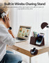 Desk Supplies Organizer with Multi-Functional Pencil Pen Holder and Wireless Charger, Home Office Storage Box Caddy