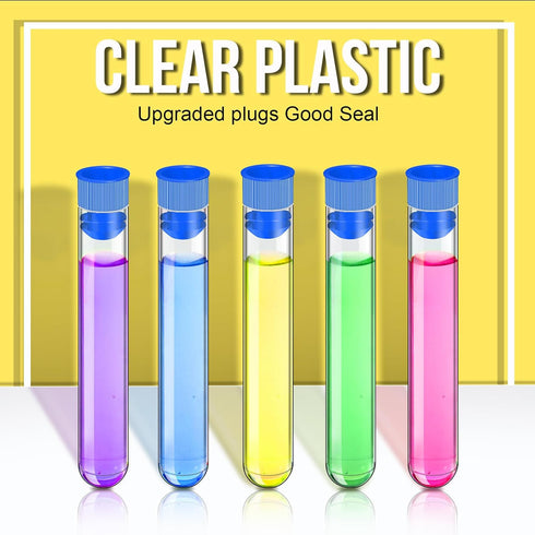 Teenitor 50 Pack Clear Plastic Test Tubes with Blue Caps - 16×100mm for Jewelry & Experiments