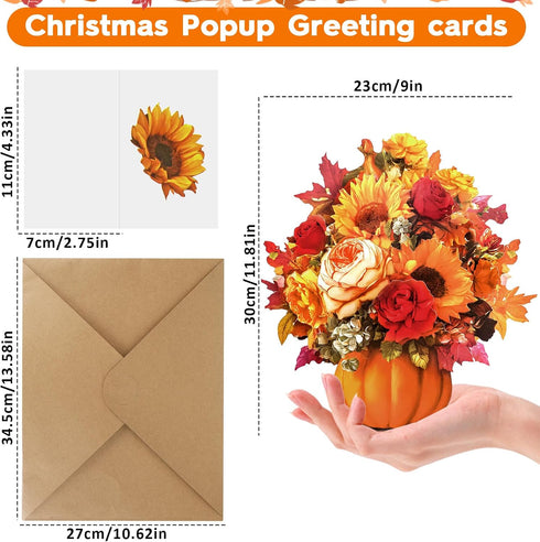 Afniimyapt 5 Set 3D 3D Autumn Harvest Bouquet Pop Up Cards Paper Flower Bouquet Pumpkin Popup Greeting Card with Blank
