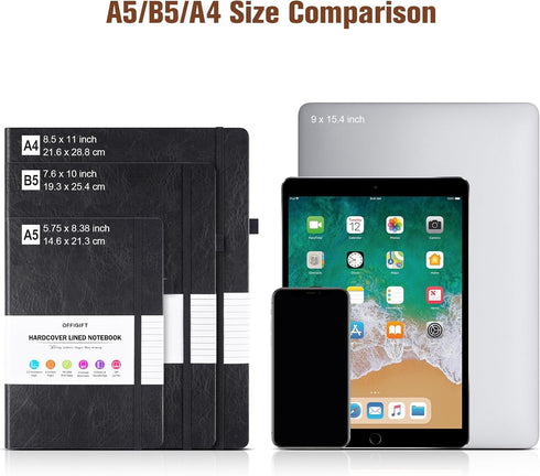 Large A5 Lined Journal Notebook, 312 Numbered Pages, 100gsm Thick Paper, Brown Hardcover, College Ruled for School,