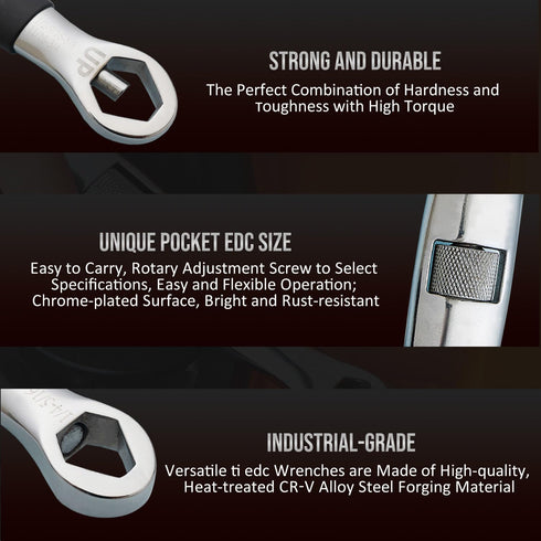 Lichamp Universal EDC Pocket Wrench, Multi 23 Sizes from 1/4 to 3/4 inch and 7mm to 19mm