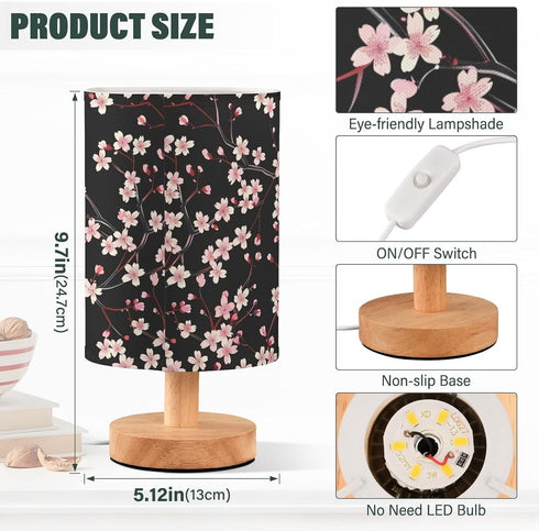 ALAZA Bedside Table Lamp for Bedroom Pink Cherry Blossoms Nightstand LED Light Lamps with USB Port Linen Fabric Shade