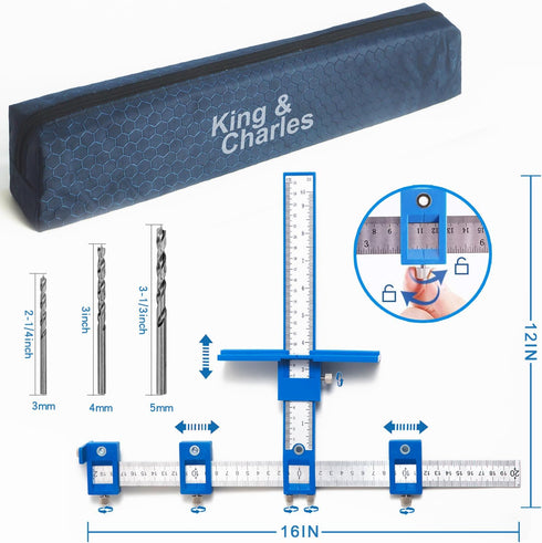 King&Charles Cabinet Hardware Jig, Cabinet Handle Jig with Point Wood Drils Bits, Cabinet Jig for Handles and Pulls on Drawers/Cabinets/Doors, Cabinet Hardware Template Tool Set.