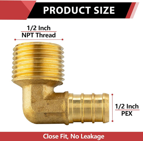 EFIELD Pex 1/2"x 1/2" Male Threaded NPT Elbow Barb Crimp Brass Fittings (Pack of 5) (PEX1807096-5PCS)