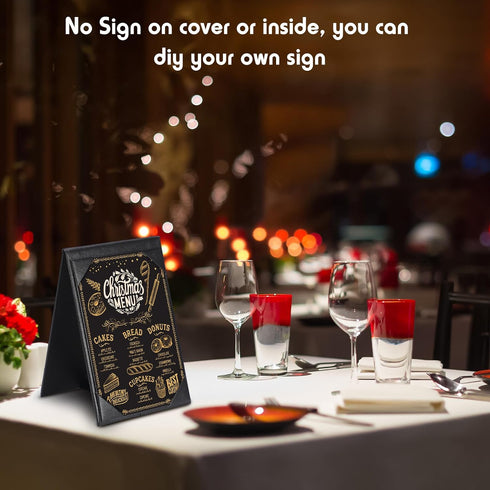 2 Supplies(12 Pack,4 6 Inch) Gerrii Leatherette Table Tents Black PU Leather Menu Covers Bulk Double Sided Frame Sign