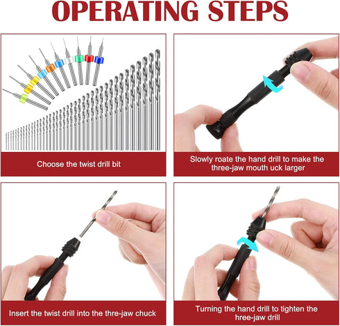 95 Pieces Hand Drill Bits Set, Black Pin Vise Hand Drill, 74 Micro Twist Drill Bits & 20 PCB Mini Drill Bits