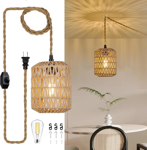 Plug in Pendant Light with 6W LED Bulb Warm Light(3000K) Dimmable Switch