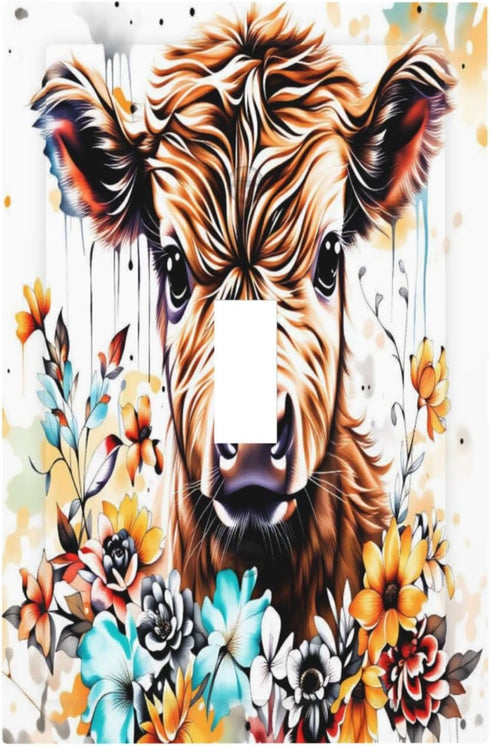 HTSAHKV Watercolor Highland Cow pattern Wall Plate Light Switch Cover Single Gang Outlet