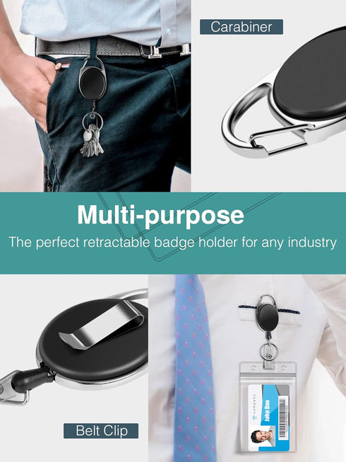 Puroma 3 Pack Clear ID Badge Holder with Waterproof Vertical Lanyard, Carabiner Badge Reel, Key Ring for Card Holder
