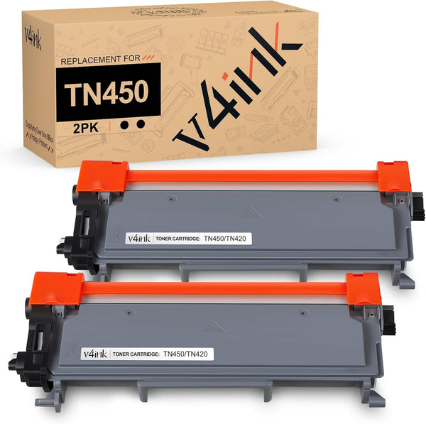 v4ink Compatible TN450 Toner Cartridge for Brother TN450, High Yield, 2 Packs