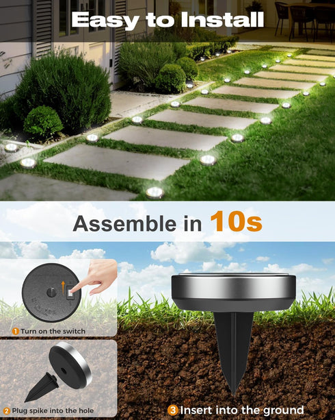 6 Pack 8 IP65 btfarm Solar Lights Outdoor, LED Solar Ground Lights Waterproof Flat Solar Disc Light, Pathway Lights