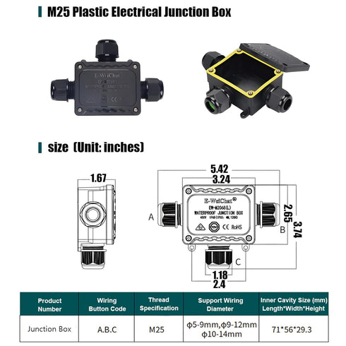 IP68 Waterproof Junction Box Outdoor, 3 Way Underground Electrical Junction Box, Plastic Electrical Box with Terminal Block, Suitable for LED Landscape Lighting, Garden Lights, Solar Power and More