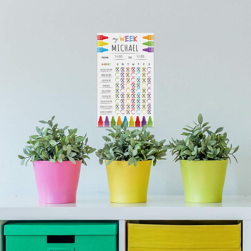 Cheerful Crayon Design Weekly Chore Chart, 6" x 10" Sticky Note Fill in Task List