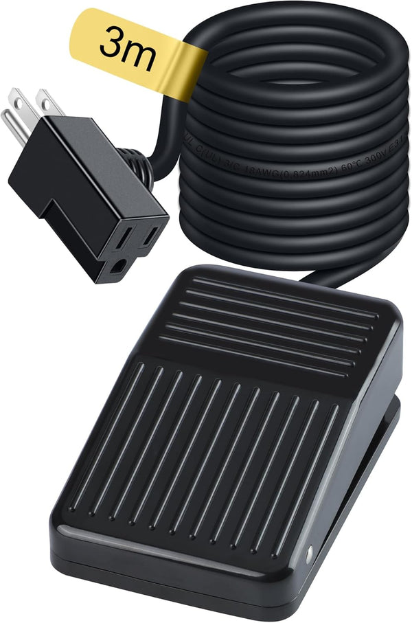 Foot Switch Normally Off, Press and Hold to ON 10FT UL Cable & Plug, Dead Man Pedal Momentary 15A 250VAC for Power Tools