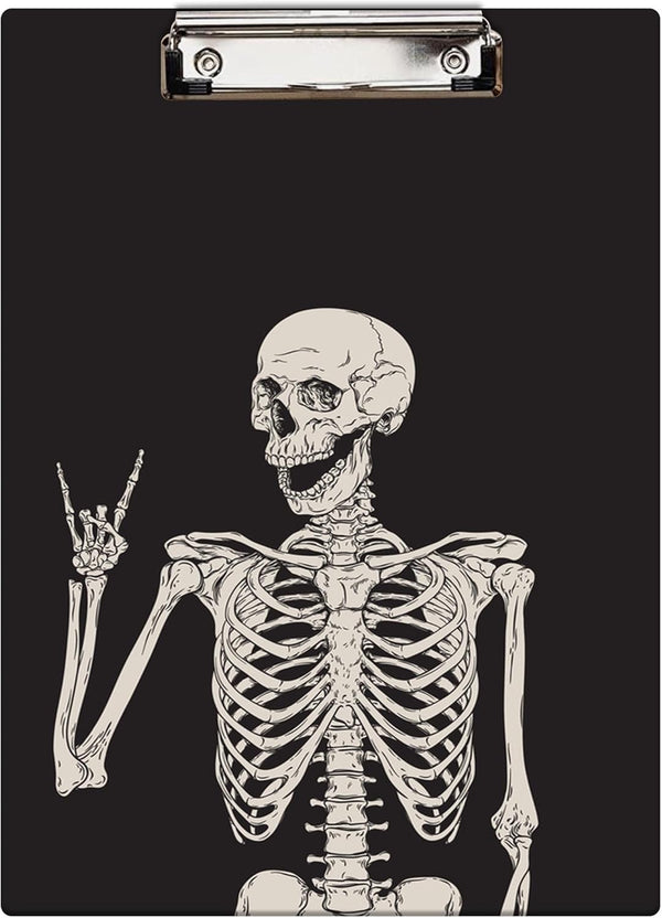 Britimes Decorative Clipboard Hardboard Wood Nursing Clip Board for Standard A4 Letter Size, Funny Skull Skeleton 12.6"