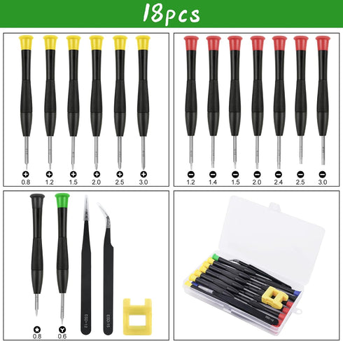 Mini Precision Screwdriver Set, 18PCS Small Magnetic Screwdriver with Tweezers & Magnetizer Flathead Phillips Pentalobe Torx Star Screwdriver Kit Tool for Repairing Eyeglass Phone Watch by Ainiv